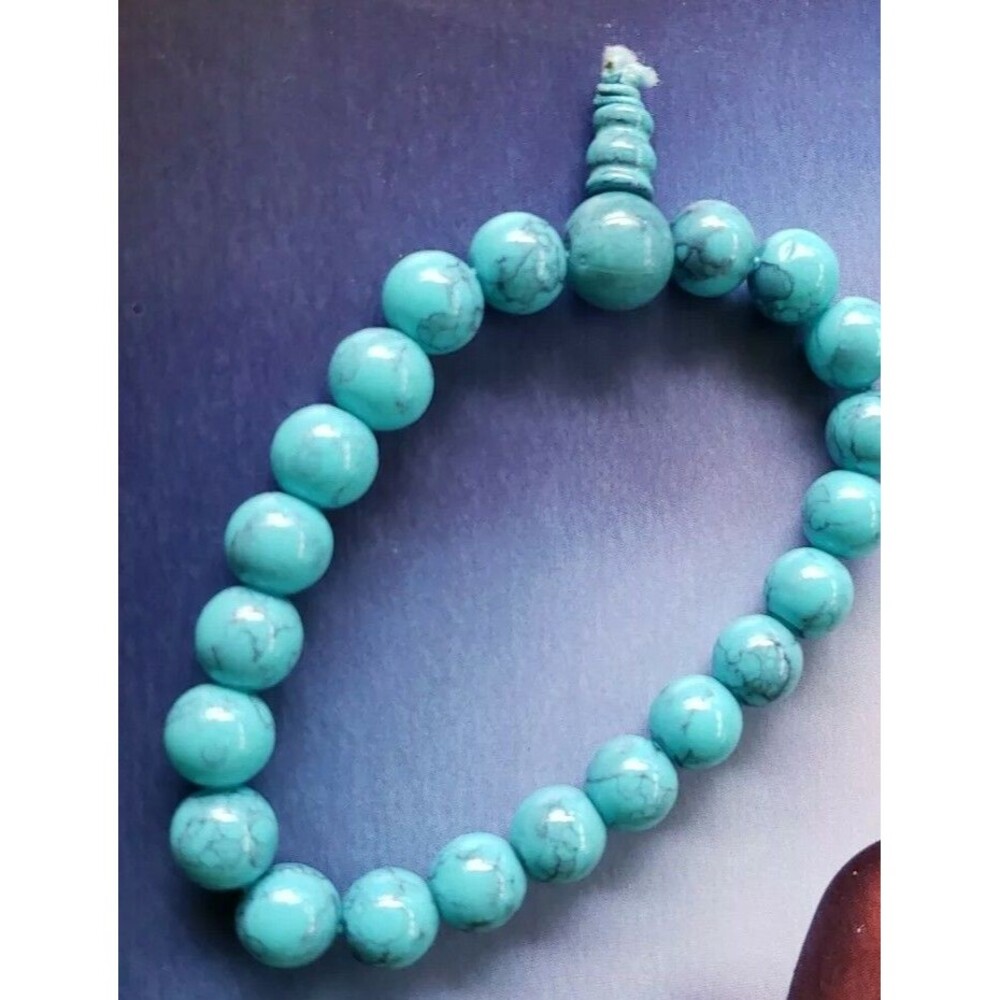 Painted Turquoise Colored Blue Glass Bead Stretch Bracelet 2x2"